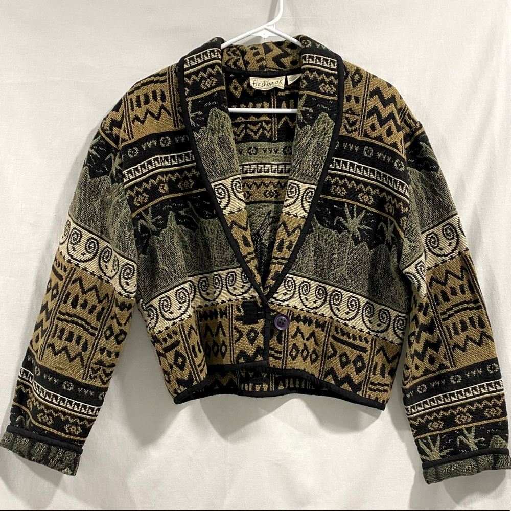 Flashback Vintage Cropped Woven Tapestry Blazer Jacket